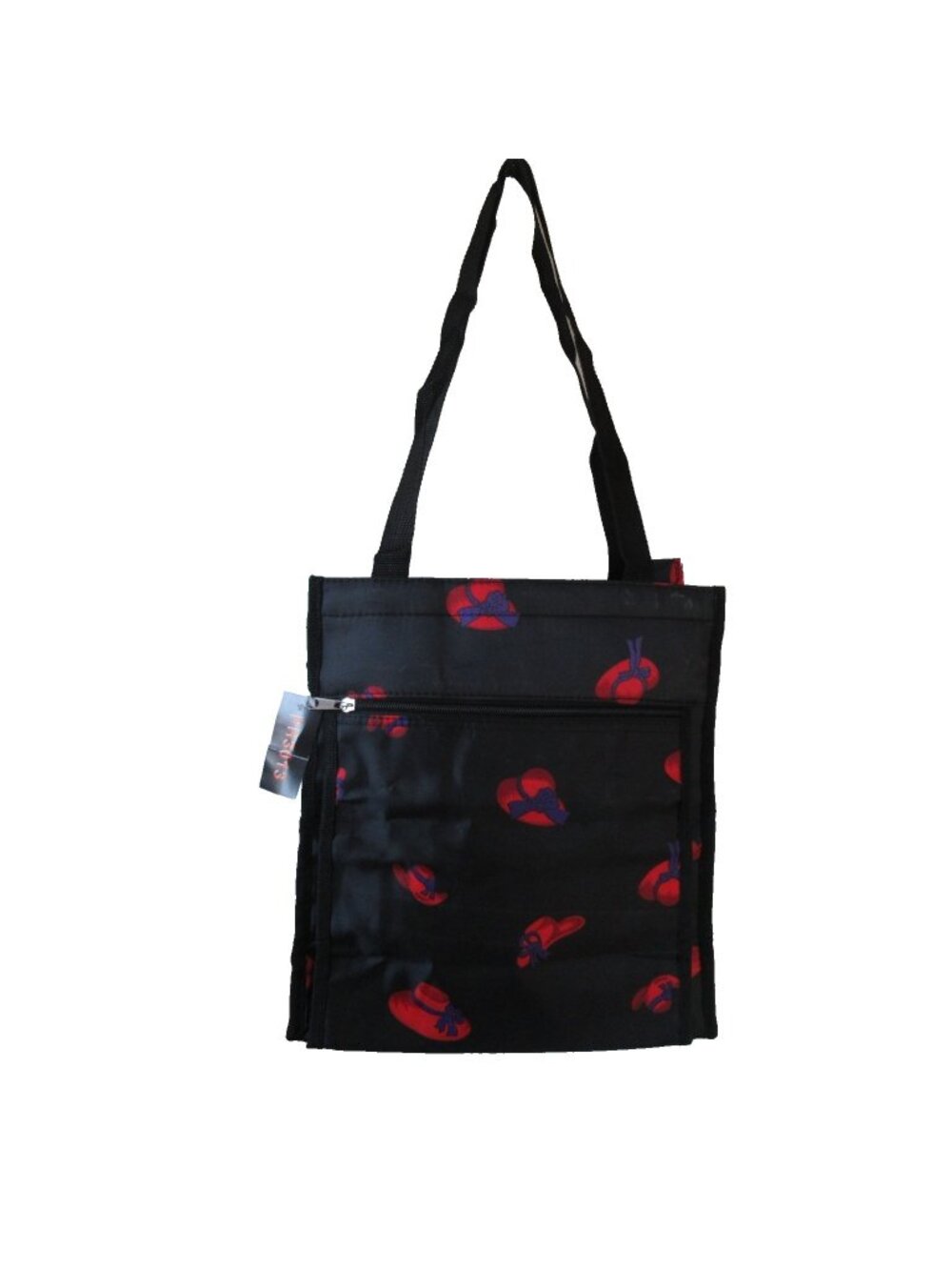 Red Hat Society Printed Large Black Vinyl Flat Bottom Tote Bag w/ Coin purse NWT